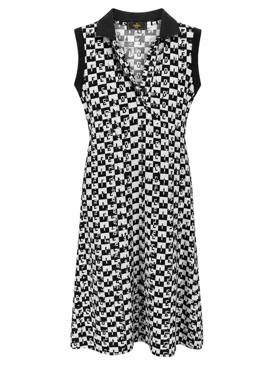 Fendi Dresses & Skirts - Fendi Vintage Logo Monogram Sleeveless Polo Midi Dress Black White Size 44